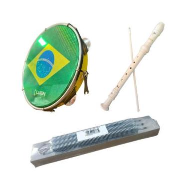 Imagem de Kit musical Pandeiro 10 + Flauta Barroca + Reco Reco 3 molas - LUEN