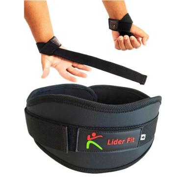 Imagem de Cinturão Musculação Para Proteção Lombar e Par De Tala Strap Gancho Em