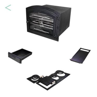 Imagem de Kit para fogão a lenha: Forno com vidro, chapa multiuso, gaveta e regu