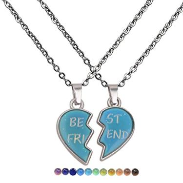 Imagem de COLORFUL BLING 2 peças/conjunto com sensor de temperatura, mudança de cor, Best Friens, colar de aço inoxidável, pingente de coração partido, joia de humor BFF, presentes de festa de aniversário,