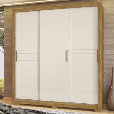 Imagem de Guarda-roupa Casal com Espelho 3 Portas de Correr e Pés Canadá Freijó/Off