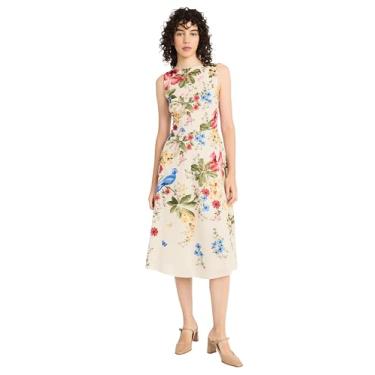 Imagem de Maggy London Vestido feminino justo e flare midi sem mangas com silhueta evasê - vestido de convidada de casamento, Creme/coral, 42