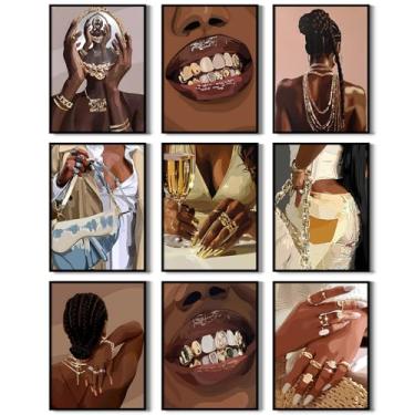 Imagem de Arte de parede de mulher negra afro-americana pôster em tela para meninas negras pessoas decoração de parede moda feminina pintura abstrata impressão boho arte urbana para quarto banheiro 30 x 40 cm