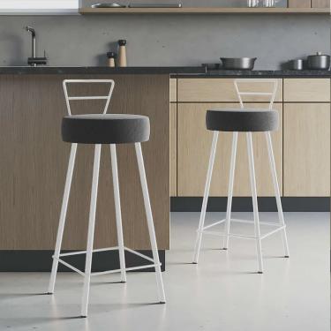 Imagem de Kit 02 Banqueta Alta Com Encosto Tina Eiffel Cozinha Bar Bistrô Ferro Branco Sintético Cinza - Ahazzo Móveis