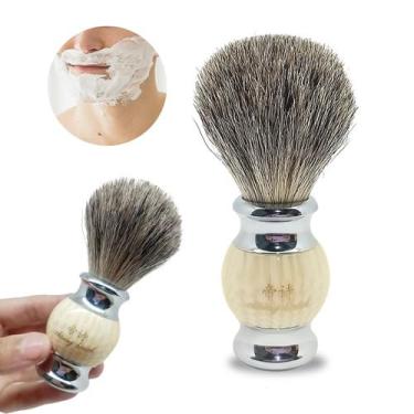 Imagem de Pincel Para Barbear De Pelo De Texugo Escova Barba Inox Luxo - Shaving