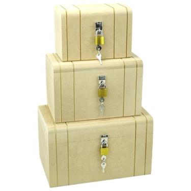 Imagem de Kit Caixa Baú De Madeira Pequeno, Médio e Grande Em Mdf Cru Com Cadeado