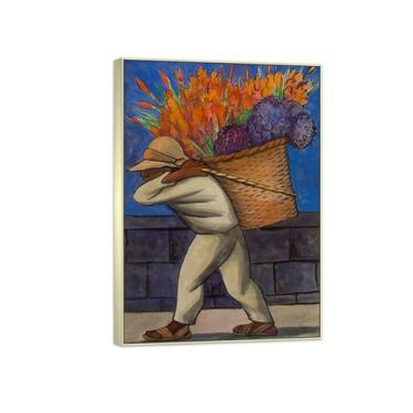 Imagem de MUHJDYC Diego Rivera famosa imagem em tela - impressões de arte de parede - porta-flores andando - quadro prateado pintura de arte para sala de estar quarto decoração de casa 50 x 70 cm - 19 x 27 pol