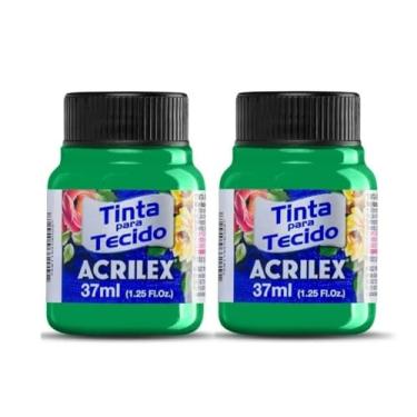 Imagem de Kit Com 2 Tintas Para Tecido Fluorescente Neon Acrilex 37ml Azul Vermelho Maravilha Verde Ouro Limão Fixação a Frio e Alta Cobertura Recomendado Para Tecidos De Algodão Sem Goma É Ideal Para Customização De Roupas, Decoração E Outras Aplicações Artísticas (Verde 101)