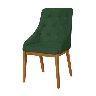 Imagem de Cadeira De Jantar Luxo Estofada Elisa Anatômica Veludo Verde Capitonê Base Madeira Maciça