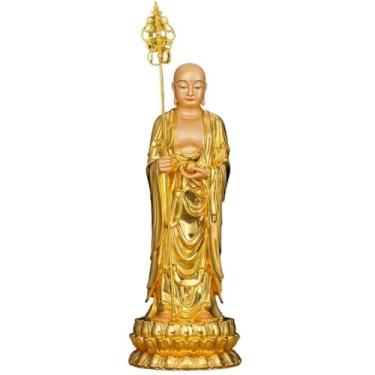 Imagem de Estátua de Feng Shui Golden Family Buddha Hall Pure Copper Buddha Statue Ornament Standing Statue Living Room Worship Decoração de Buda(X-Small)