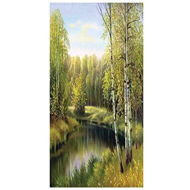 Imagem de Película de privacidade para janela florestal, janela decorativa 3D, decalques de vitrais, adesivo de janela aderente estática não adesivo, L90 x C 190 cm verde e azul claro