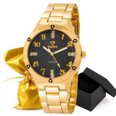 Imagem de Relógio Eura Metal Dourado Feminino Detalhe Na Caixa + Embalagem Prese