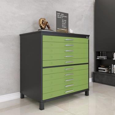 Imagem de Mapoteca 10 Gavetas 120,4cm X 122,3cm Aço Preto/Verde Miró