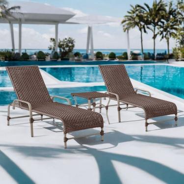 Imagem de Kit 2 Espreguiçadeiras Corda Náutica e Mesa Garden em Alumínio para Piscina Edícula Catar