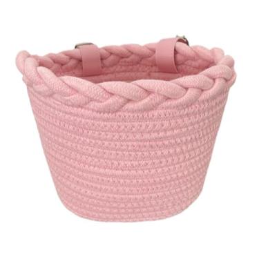Imagem de Generic Cesta de bicicleta infantil, cesta frontal de tecido com corda e alças ajustáveis ​​para meninos e meninas, parque de ciclismo ao ar livre, Rosa