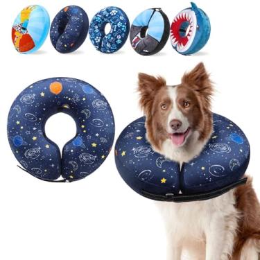 Imagem de SCENEREAL Coleira de donut alternativa de cone para cães após a cirurgia, coleira macia para recuperação de animais de estimação para cães médios e grandes, coleiras infláveis ajustáveis para evitar