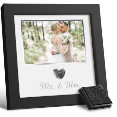 Imagem de Porta-retratos de casamento SEEBERY Heart Thumbprint com kit de tinta