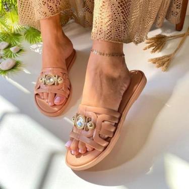 Imagem de Sandalia Feminina Veneza Strass Brilho Rasteirinha Antiderrapante Chin