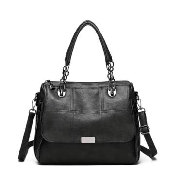 Imagem de ALWY Bolsa Feminina Couro Ombro Mão Grande, Bolsa Lado Tote Bag Transversal Executiva Presente Trabalho Casual (Preto)