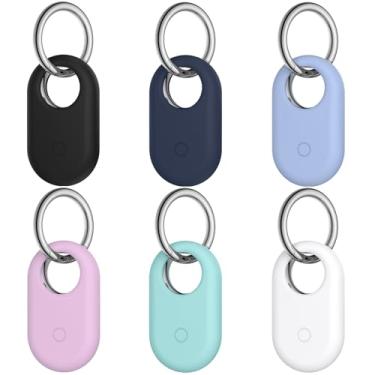 Imagem de Pacote com 6 capas para Samsung Galaxy SmartTag2, capa de silicone macio antiperda resistente a arranhões para Galaxy Smart Tag 2 com chaveiro (preto + azul claro + branco + violeta + menta)