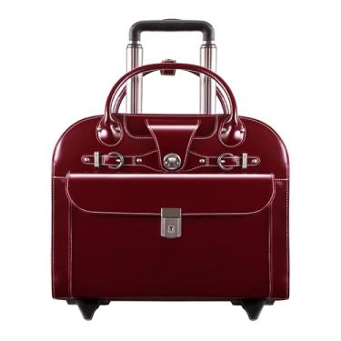Imagem de McKlein Pasta para laptop feminina com rodas de couro de 38 cm - EDGEBROOK - vermelha