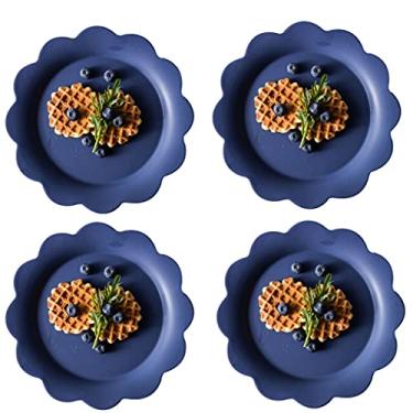 Imagem de Prato de serviço, pratos de jantar criativos de cerâmica fosca em forma de flor, pratos de servir 20 cm, conjunto de 4 pratos de salada, bife, sobremesa, forno de micro-ondas e lava-louças