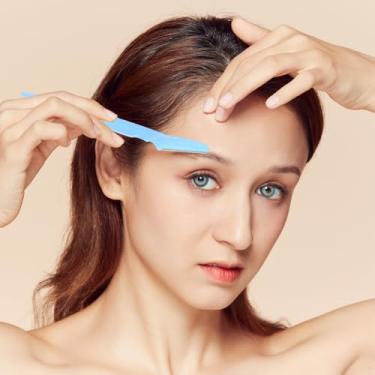 Imagem de Aparador de sobrancelhas, ferramenta de modelagem de pelos faciais para mulheres e homens, bolsa de maquiagem para viagem, uso não elétrico em casa (azul, 1 peça)