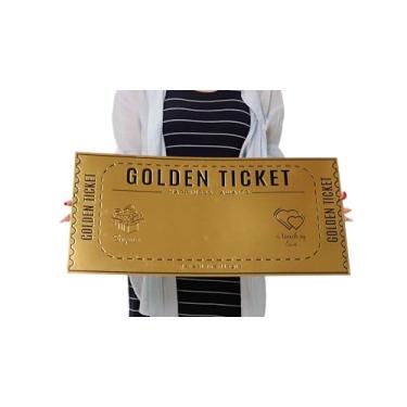 Imagem de Bilhete dourado extra grande | Cartão de presente de cheque grande para apresentações de prêmios | Cartão de recompensa dourado reutilizável e personalizável | Design dourado de dupla face - 1 peça