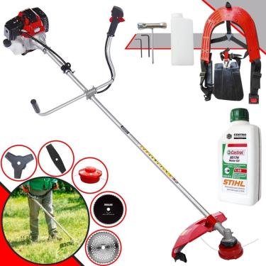 Imagem de Roçadeira Com Sistema Anti-Vibração Toyama RT52-L 10.000rpm 52cc 2HP Completa Com 5 Opções de Cortes, Carretel de Nylon e Kit 4 Facas + ÓLEO STIHL