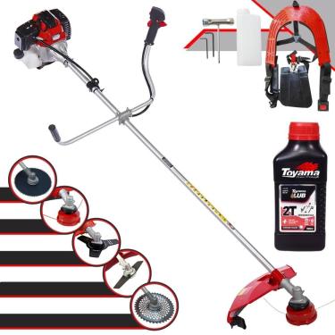 Imagem de Roçadeira Multifuncional Toyama RT52-L À Gasolina 52cc 2HP 10.000rpm Com Carretel de Nylon + Kit 4 Lâminas de Corte + ÓLEO TOYAMA FG50 2 Tempos
