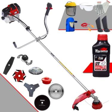 Imagem de Roçadeira Robusta Toyama RT52L À Gasolina 52cc 2HP de Potência Com Sistema Antivibração Carretel Nylon + Kit 7 Opções de Cortes + EPI + ÓLEO TOYAMA