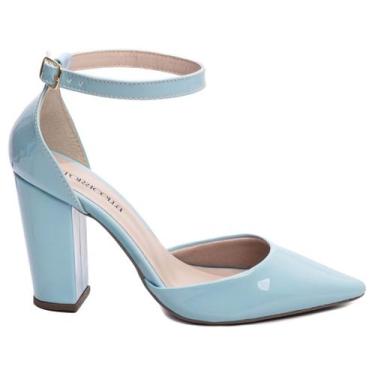 Imagem de Sapato Scarpin Salto Alto Grosso Bico Fino 9 cm Azul Torricella, Azul,