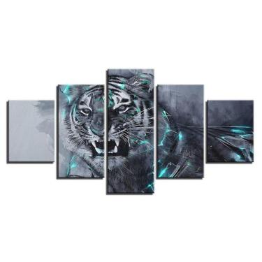 Imagem de Quadro Decorativo Tigre Feroz 5 Peças 115x60cm - KYME