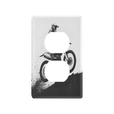 Imagem de Blueangle Placa de parede de tomada frente e verso Motocross Rider, tamanho padrão, placas de cobertura de tomada elétrica de 1 gangue para decoração de quarto de escritório em casa, 4,53 x 2,76