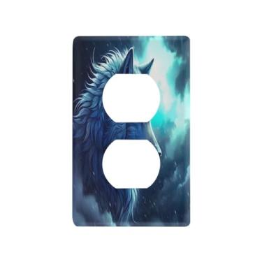 Imagem de Blueangle Placa de parede Wolf Duplex Outlets, tamanho padrão, placas de cobertura de tomada elétrica de 1 gangue para decoração de quarto de escritório em casa, 4,53 x 2,76 polegadas (260)