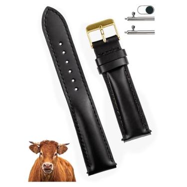 Imagem de vinacreations Pulseira masculina vintage de couro preto de 20 mm, de substituição rápida, fivela de aço inoxidável, feita à mão, presente de Natal e dia dos pais, para pai, filho, marido, DH-201G-20