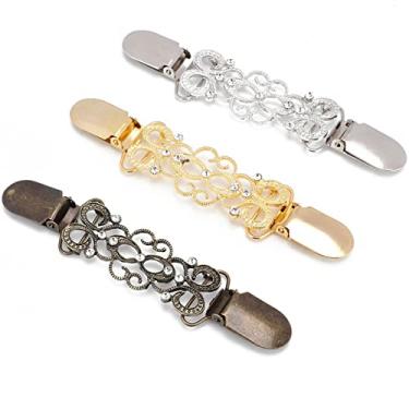 Imagem de Broche de 3 peças, clipe de cardigã, clipe de xale vintage, estampa de flor oca para mulheres, suéter, blusa, xaile com design elegante e material premium, ótimo presente para aniversário e festivais