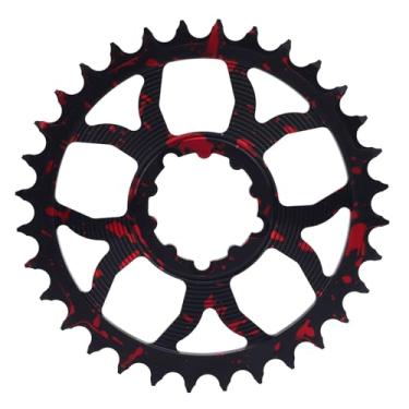 Imagem de RiToEasysports Acessórios de Bicicleta, Coroa de Bicicleta, Roda Dentada Redonda de Liga de Alumínio 32T, Anel de Corrente único Oco para Substituição (Camuflagem Vermelha Preta)