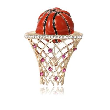 Imagem de DEYOUM Broche de basquete esportivo para mulheres bola de basquete de cristal com strass broches de tema esportivo broches de lapela distintivos vestido terno jogo joias presentes, Medium, Metal, Sem