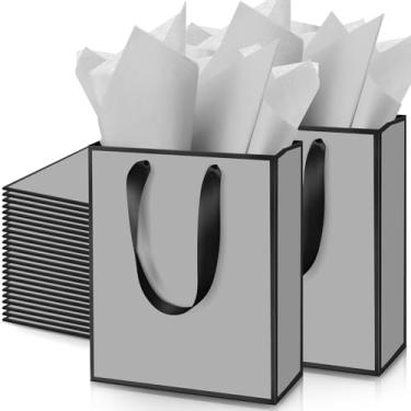 Imagem de Yeaqee Pacote com 50 sacos metálicos para presente com alça e lenço de papel, bolsa de agradecimento para Dia de Ação de Graças, Natal, casamento, 5 sentidos, lembrancinhas de festa de fim de ano 22 x