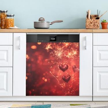 Imagem de ATTX Capa magnética para lava-louças de fogos de artifício dos namorados | Adesivo decorativo de eletrodomésticos de 58 x 66 cm para armários domésticos e eletrodomésticos #176