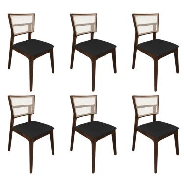 Imagem de Kit 6 Cadeiras De Jantar Tela Premium Madeira Maciça Manuela Preto Veludo Mel
