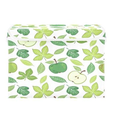 Imagem de Burbuja Caixa de armazenamento de frutas verdes com tampa e alças, grande caixa de armazenamento dobrável para prateleiras armário quarto escritório organizador