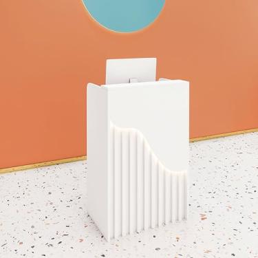 Imagem de Mesa de recepção moderna com balcão, balcão de recepção de varejo com gavetas, fácil instalação para casa, escritório, salão, spas, lobby - branco, 152 x 101 x 23 cm