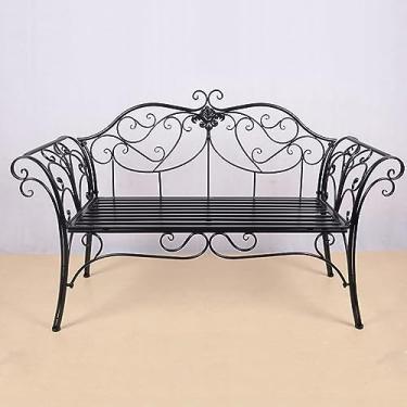 Imagem de Bancos de metal de jardim, assentos de móveis de pátio com encosto e apoio de braço, pátio de banco para exterior, parque de banco para 2-3 pessoas, para varanda frontal varanda pátio parque (cor