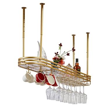 Imagem de (pt: Prateleiras de garrafa de vinho de teto, rack ajustável para pendurar taças de vinho, suportes de taças de champanhe penduradas, suporte de flores suspenso de 78.7 cm 99.1 cm 119.4 cm prateleira