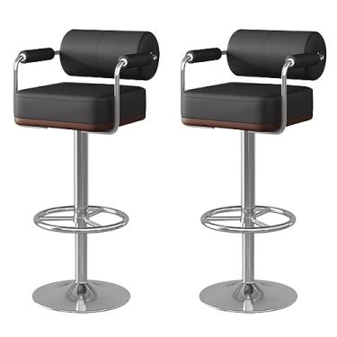 Imagem de Conjunto giratório ajustável de 2 bancos de bar com encosto e apoio para os pés - Cadeira de bar de couro sintético, banquetas de bar com altura de balcão para jantar na ilha da cozinha - Pés dourados