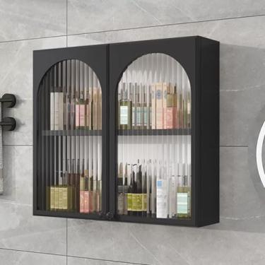 Imagem de Armário de remédios de parede de porta dupla - armazenamento elegante para banheiro, organizador sobre o vaso sanitário com encosto para dormitórios, cozinhas e lavanderias (preto)