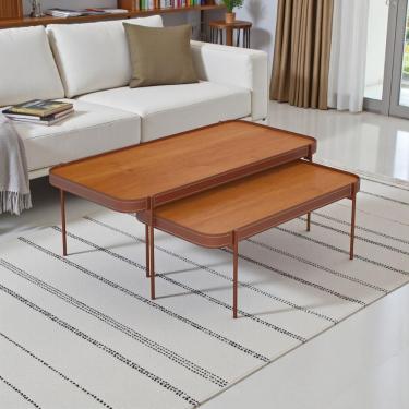 Imagem de Mesa de Centro Nature Cobre Retangular Tampo MDF Base Ferro 110cm Nature