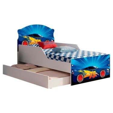 Imagem de Mini Cama Infantil Lívia com Cama Auxiliar com Grade de Proteção Mdf Azul Milani Movelaria